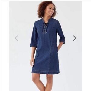 J. Jill Denim Lace Up Raw Hem Shift Dress Blue Womens Small